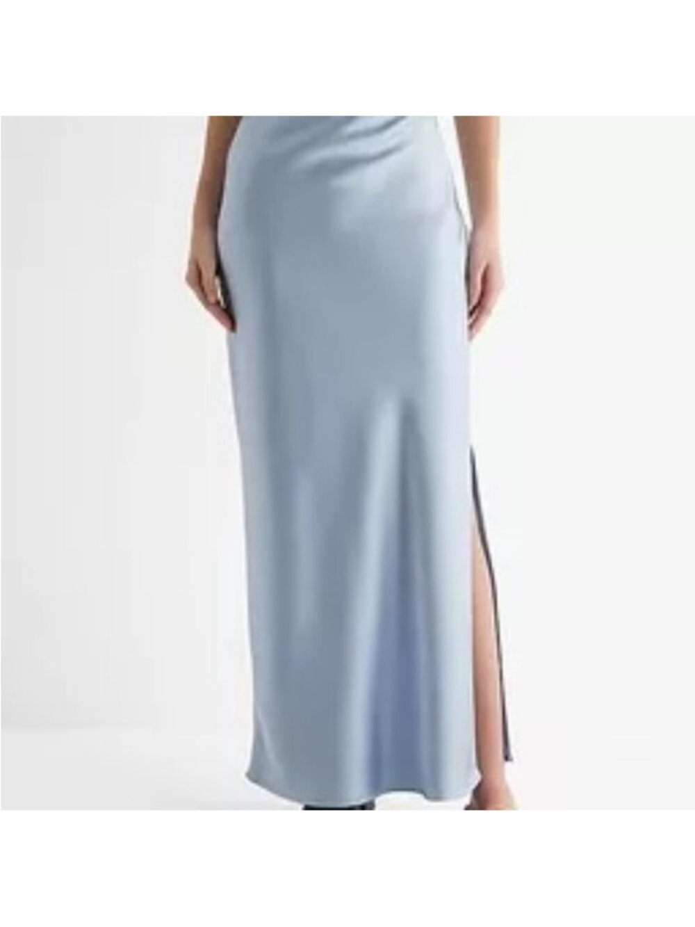Express Pale Blue Satin Maxi Skirt with Side Slit